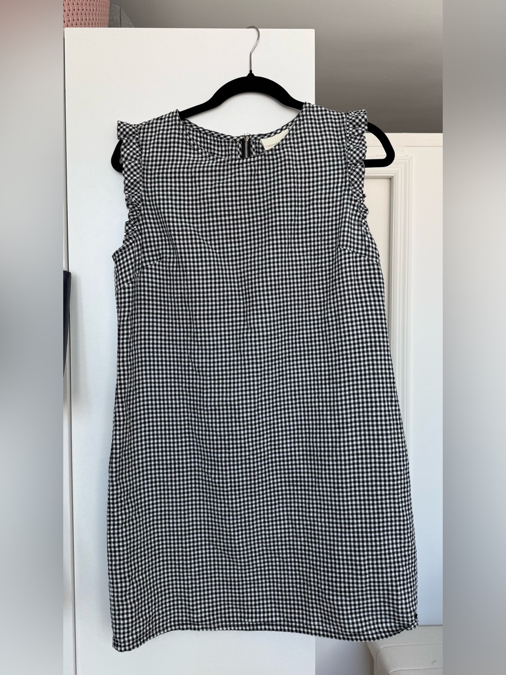 Cynthia Rowley Black and White Gingham Ruffle-Sleeve Mini Dress